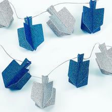 Load image into Gallery viewer, Chanukah Blue And Silver Dreidel Glitter Garland