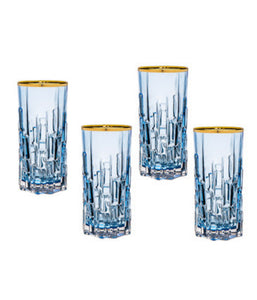 Milana- Blue Cups with Gold Rim-Set of Four