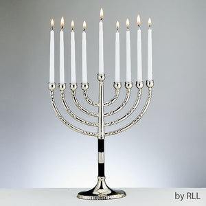 Classic Menorah With Hammered Accents & Black/Silver