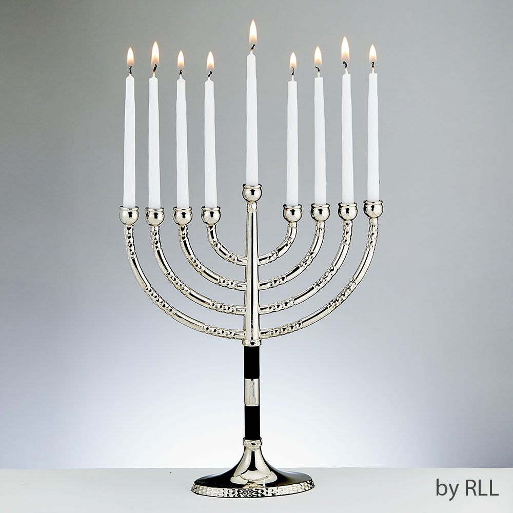Classic Menorah With Hammered Accents & Black/Silver