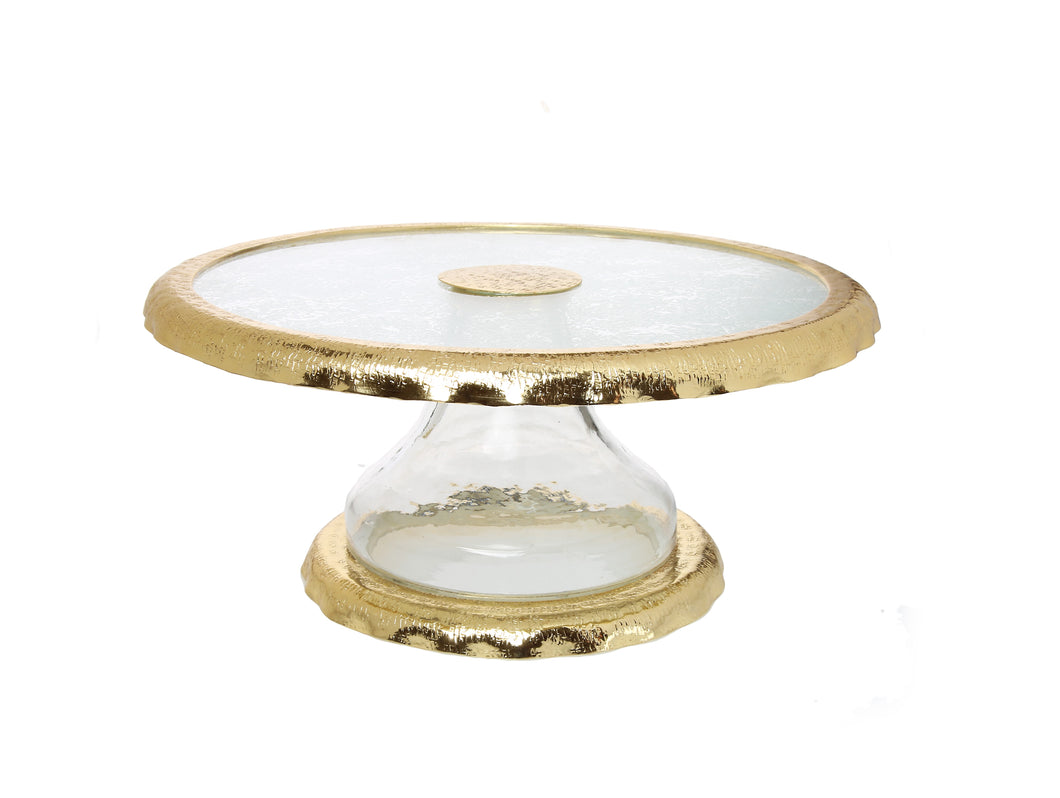 Glass Cake Stand with Gold Border  by Classic Touch