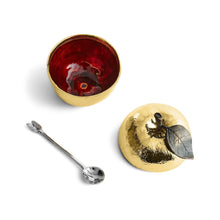 Load image into Gallery viewer, Apple Honey Pot w/ Spoon Goldtone by Michael Aram