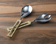 Load image into Gallery viewer, Set of 2 Salad Servers with Square Gold Loop Handles by Classic Touch