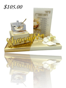 Honey Dish and Simanim Card Pre-Wrapped Gift