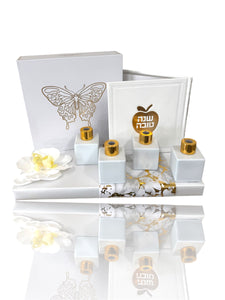 White Mini Diffusers and Simanim Card Wrapped Gift Set