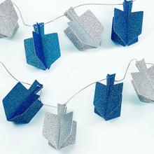 Load image into Gallery viewer, Chanukah Blue And Silver Dreidel Glitter Garland

