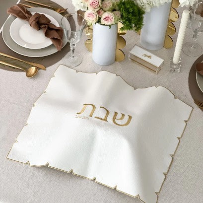 White Embroidered Leatherette Challah Cover