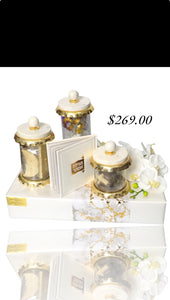 Gold Ruffle Marble Canister Set with Megilah