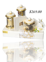 Load image into Gallery viewer, Gold Ruffle Marble Canister Set with Megilah
