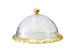 Glass Cake Dome Plate with Gold Border