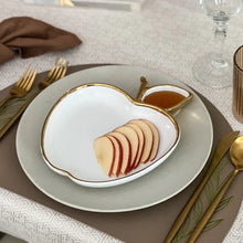 Load image into Gallery viewer, Porcelain Apple Shaped Dish with Gold Trim
