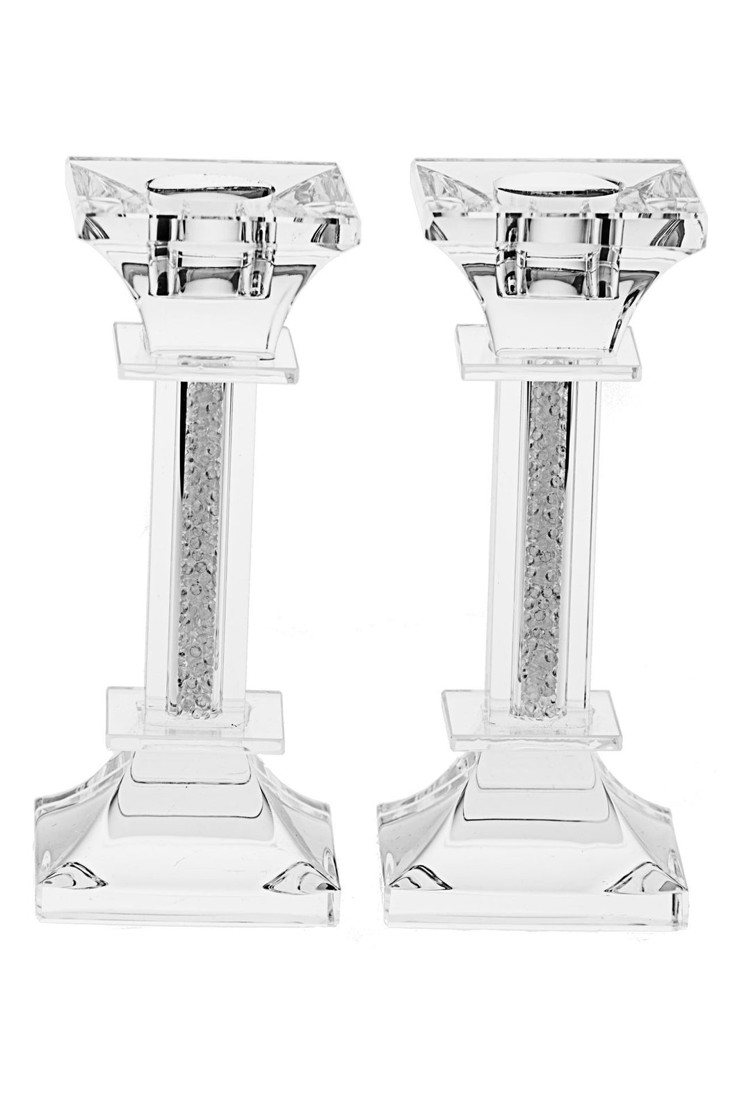 Crystal Candlesticks with Crushed Silver Stones