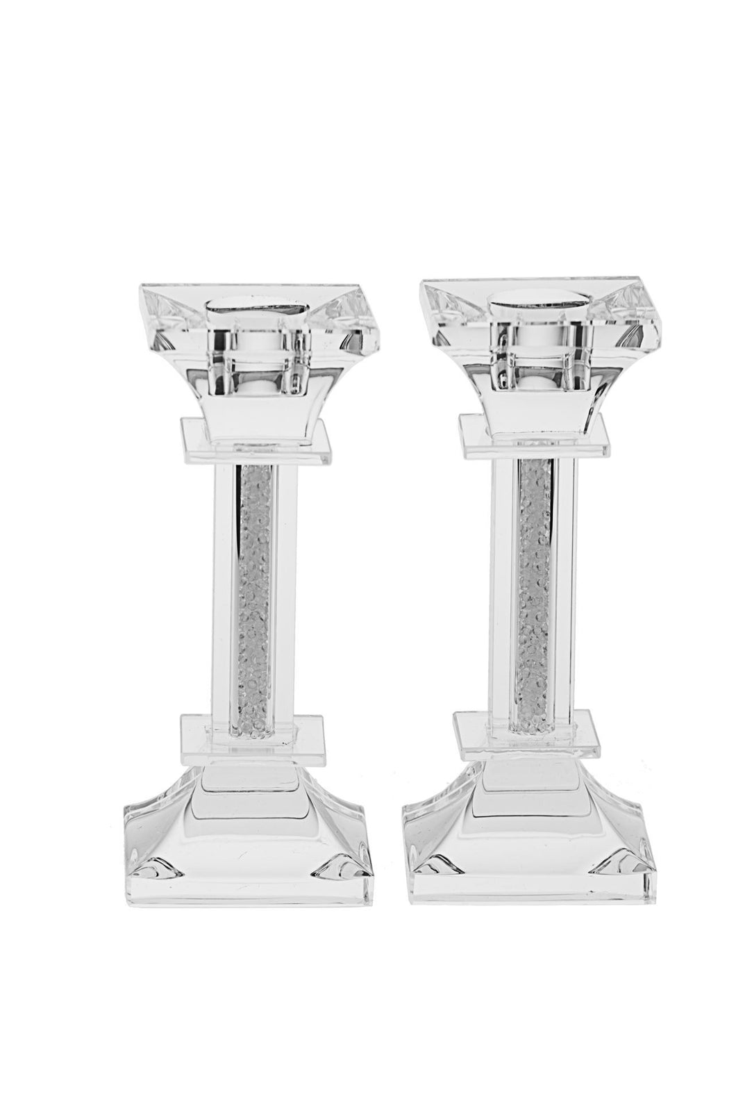 Crystal Candlesticks with Crushed Silver Stones