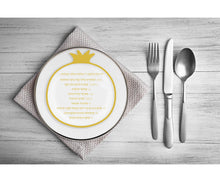 Load image into Gallery viewer, Rosh Hashanah Place Setting Simanim Card Gold

