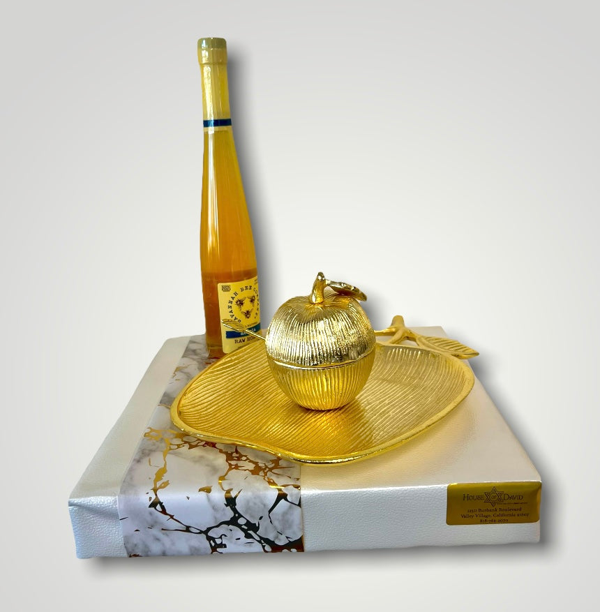Large Gold Honey Dish Gift Set