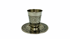Stainless Steel Kiddush Cup with Pomegranate Etching