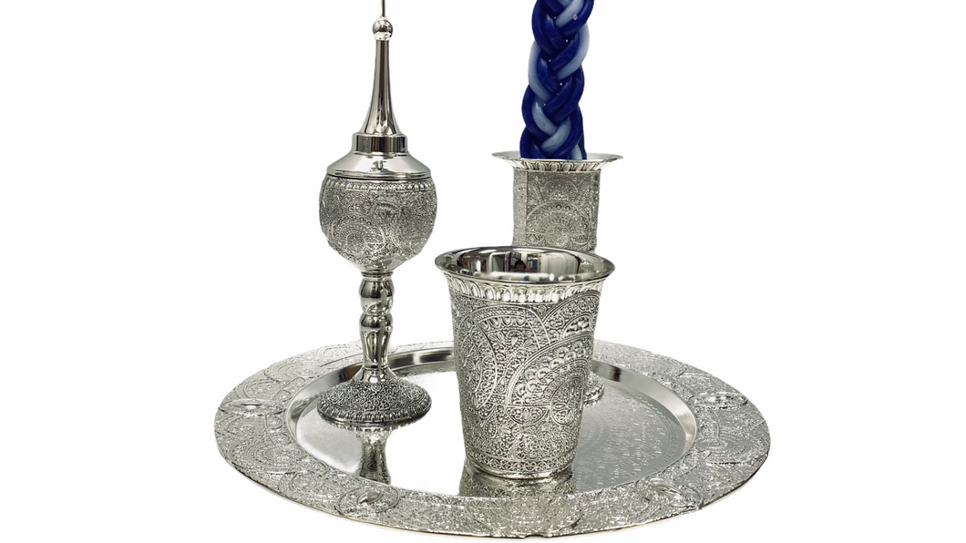 Silver Plate Filigreed Havdallah Set