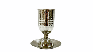 Hammered Kiddush Cup with small ball stem