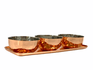 Hammered Tray With 3 Copper Bowls by Godinger