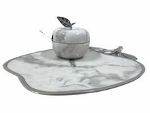 Load image into Gallery viewer, Marble Fusion Apple Plate with Honey Jar

