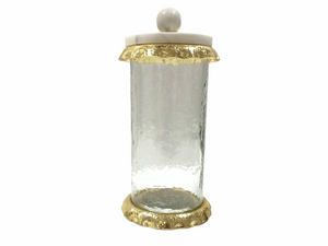 Large Glass Canister With Marble And Gold Lid