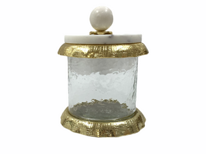Small Glass Canister With Marble And Gold Lid