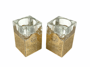 Crystal with Gold Metalwork Tea light Holders