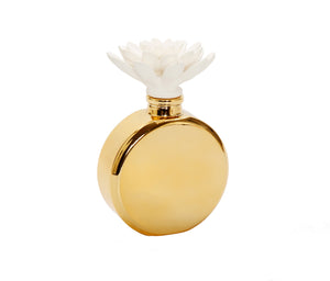 Gold Bottle Diffuser With White Lilly Flower