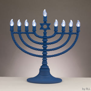 Blue LED Menorah with Clear Bulbs, USB Cable Included Electric Menorah