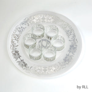 7 Piece Glass Seder Set with Silver Floral Design