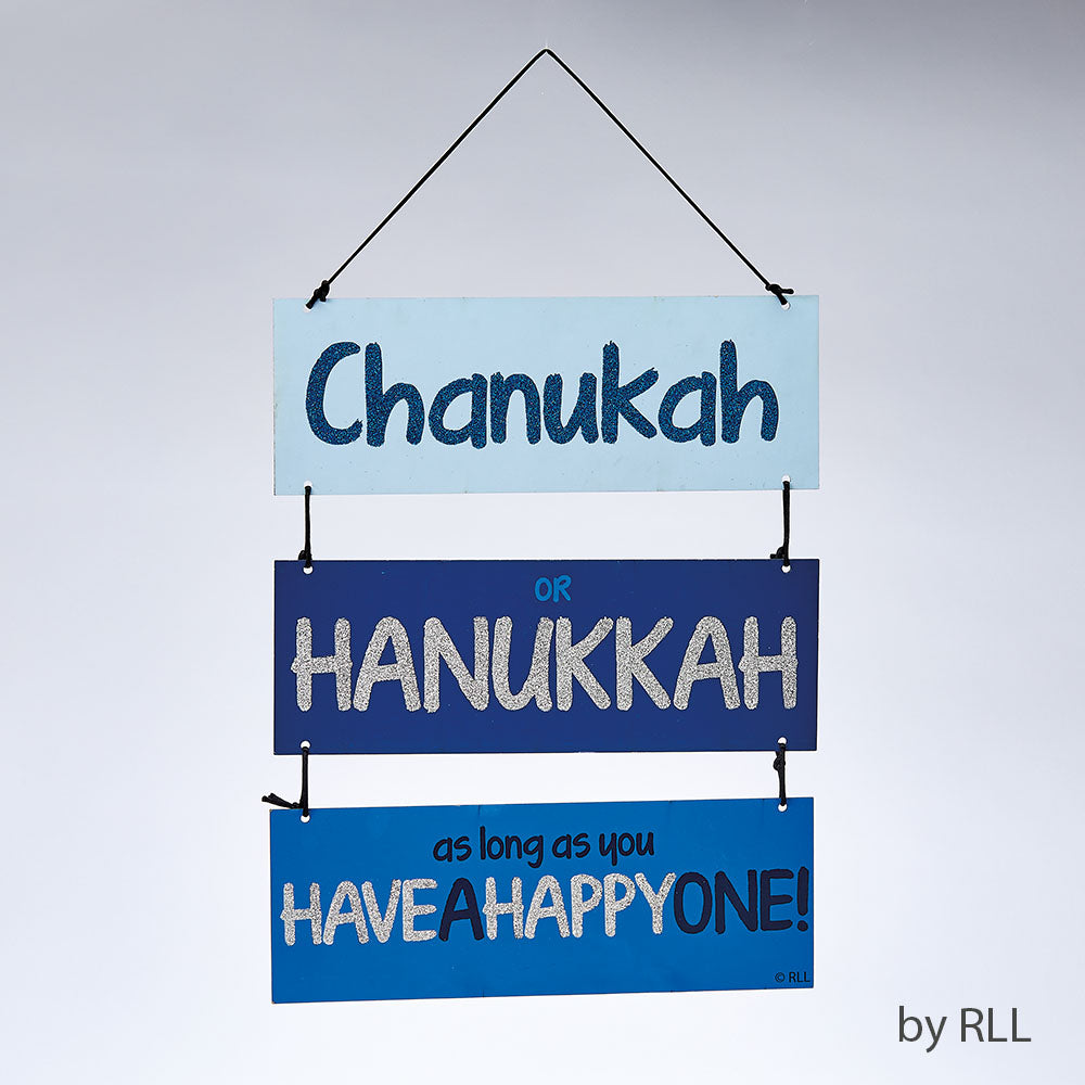 3 Piece Painted Chanukah Sign w/ Glitter Accents