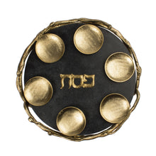 Load image into Gallery viewer, Black &amp; Gold Marble Seder Plate By Quest
