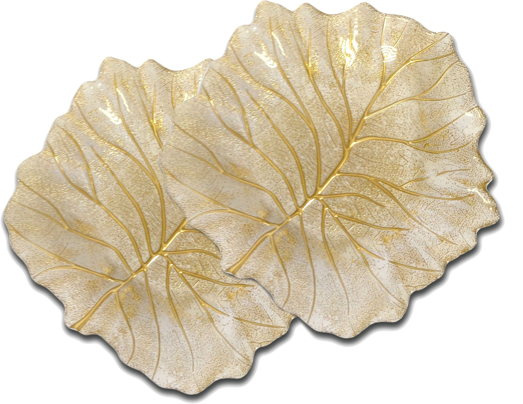 Set of 2 Gold beveled leaf shaped plates by Classic Touch