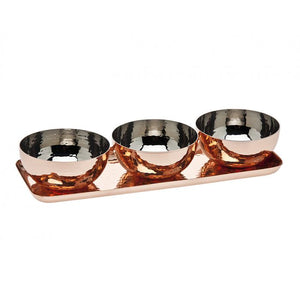 Hammered Tray With 3 Copper Bowls by Godinger