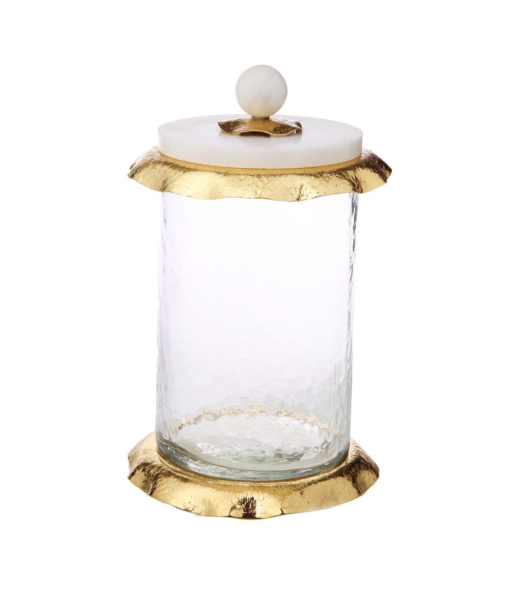 Medium Glass Canister With Marble And Gold Lid - 4.75”D x 10”H by Classic Touch