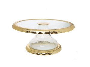 Glass Cake Stand with Gold Border  by Classic Touch