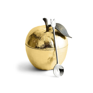 Apple Honey Pot w/ Spoon Goldtone by Michael Aram