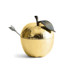 Apple Honey Pot w/ Spoon Goldtone by Michael Aram