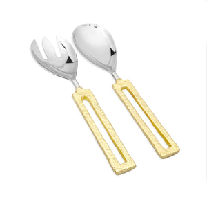 Set of 2 Salad Servers with Square Gold Loop Handles by Classic Touch