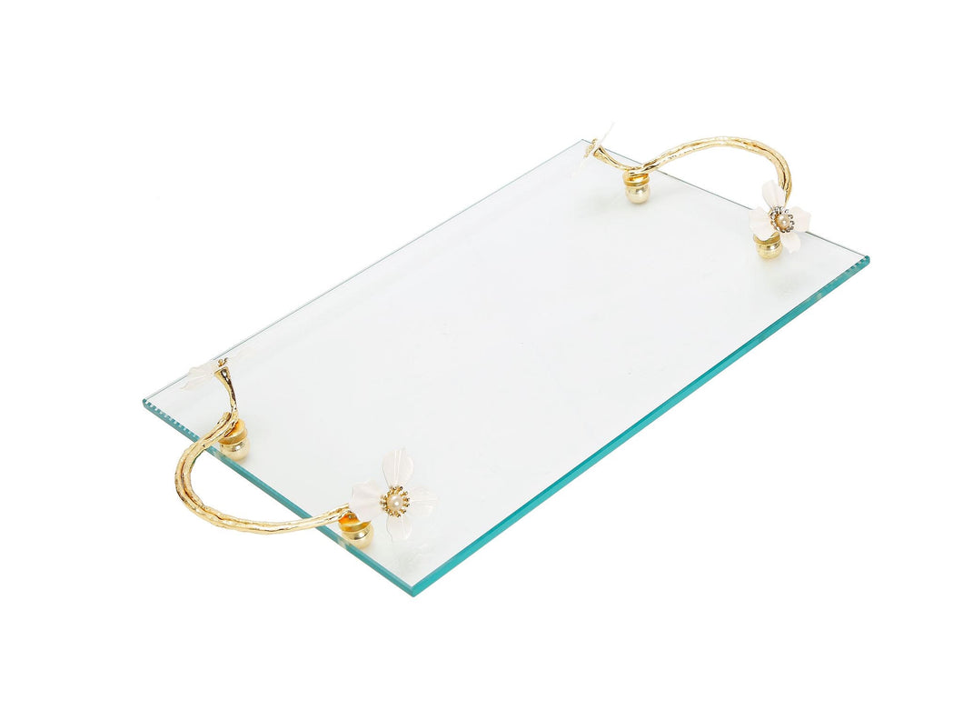 Glass Tray with Gold Handles